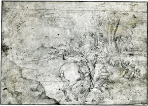 Erminia y los pastores, c.1600 (pluma y tinta sobre papel) de Ludovico Carracci