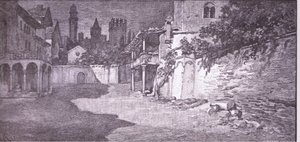 Un lugar abierto junto al jardín de los Capuleto (ilustración de Romeo y Julieta) de Ludovico Marchetti