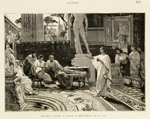 Mecenas escuchando a Virgilio leyendo la Eneida, ilustración de Lodovico Pogliaghi (1857-1950) para Historia temprana de Roma, de Francesco Bertolini (1836-1909), edición Fratelli Treves, Milán de Ludovico Pogliaghi