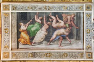 La danza de los Pirrichos, detalle del techo de la Sala de los Juegos (fresco) de Ludovico Settevecchi