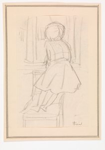 Niña pequeña de pie en una silla mirando por una ventana de Ludvig Find