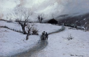 Hombre con caballo y trineo de Ludvig Skramstad