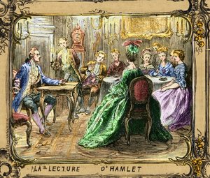 La lecture de Hamlet (Shakespeare) - Lectura de Hamlet - Johann Wolfgang von Goethe en Estrasburgo 1770 - grabado según Ludwig Pietsch (1824-1911) de Ludwig (after) Pietsch