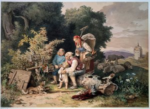 ""La familia del pastor"" (La familia del pastor) Acuarela de Ludwig Richter (1803-1884) 1837 Museo Pushkin de Moscú de Ludwig Adrian Richter
