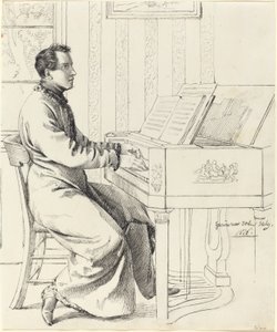 El cuñado del artista, Ludwig Hassenpflug, preparándose para tocar el piano, 1826 de Ludwig Emil Grimm