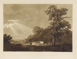 Paisaje montañoso con una manada de animales. de Ludwig Gottlieb Portman