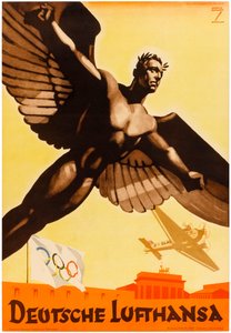 Deutsche Lufthansa, cartel de las líneas aéreas alemanas para promocionar los Juegos Olímpicos de 1936 en la Alemania nazi (cartel) de Ludwig Hohlwein