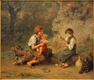 Niños zapateros jugando a las cartas de Ludwig Knaus