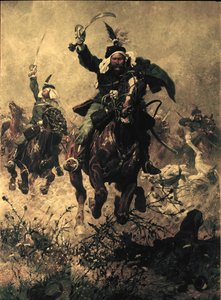 El coronel Rodakowski cabalgando al frente de su regimiento en la batalla de Custoza ...