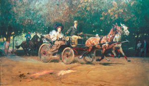 Señora Sacher en un carruaje de dos caballos