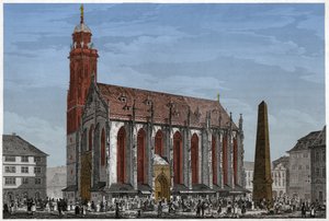 Capilla de Santa María en Würzburg, frente a la Plaza de la Marca y el Obelisco, Alemania. ca. 1850 (Grabado) de Ludwig Lange
