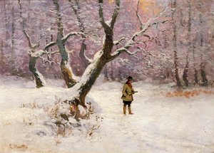 Paisaje invernal con cazadores (óleo sobre lienzo)