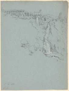 La cascada en Tívoli con la villa de Mecenas de Ludwig Thiersch