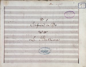 Primera página de la partitura de la Sinfonía n.º 1 en Do mayor opus 21, de Ludwig van Beethoven