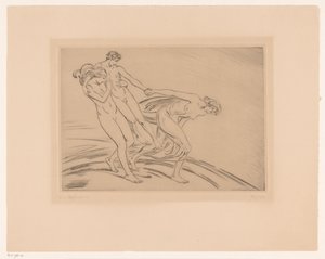 Dos mujeres secuestran a un hombre de Ludwig von Hofmann (signed by artist)