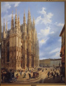 La Catedral (Duomo) de Milán (Italia). Pintura de Luigi Premazzi (1814-1891), óleo sobre lienzo