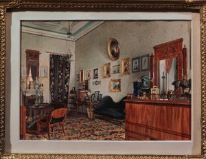 Sala de estudio de Michail Obreskov. Obra de Luigi Premazzi (1814-1891), acuarela sobre papel