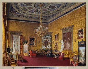 El Salón de Lyon (el Salón de Dibujo Amarillo) del Gran Palacio de Tsarkoye Selo (Rusia). Obra de Luigi Premazzi (1814-1891), acuarela sobre papel de Luigi Premazzi