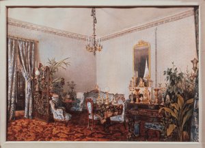 El Salón de la Casa Varvara Obreskova. Obra de Luigi Premazzi (1814-1891), acuarela sobre papel de Luigi Premazzi