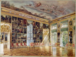 ""La Sala de la Galería de Arte en el Palacio de Tsarskoye Selo"" de Ludwig (Luigi) Premazzi (1814-1891), Acuarela sobre papel