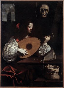 Tocador de laúd. Pintura (Vanitas) por Luigi Miradori (siglo XVII) de Luigi Miradori