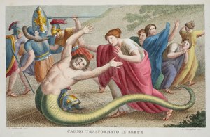 Cadmo transformado en serpiente, Libro IV, ilustración de las Metamorfosis de Ovidio, Florencia, 1832