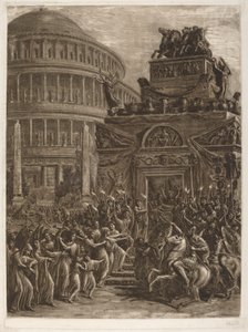 El cuerpo de Adriano yaciendo en estado junto a su mausoleo, finales del siglo XVIII-principios del siglo XIX de Luigi Ademollo
