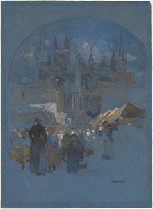 Una plaza de mercado frente a una catedral de Luigi Aloys François Joseph Loir