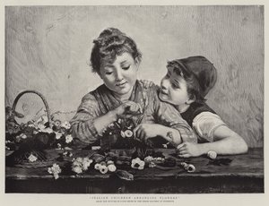 Niños italianos arreglando flores de Luigi Bechi