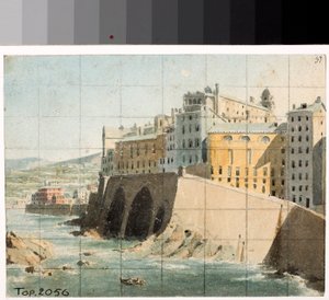 Vista de las murallas en el mar en Génova