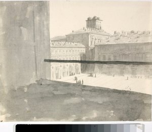 Vista sobre una plaza desde una ventana, Italia (Lavis, ca 1825)