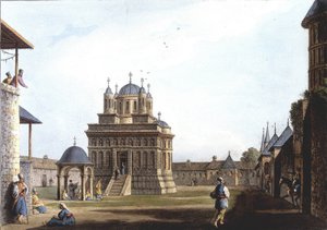 Iglesia y Convento de Santa María, Turquía. En “Vistas en los dominios otomanos, en Europa, en Asia, y algunas de las islas del Mediterráneo” de los dibujos originales tomados por Luigi Mayer, Londres