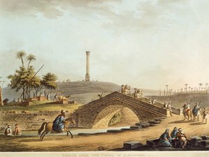 Egipto, Puente sobre el Canal de Alejandría, por Luigi Mayer, grabado