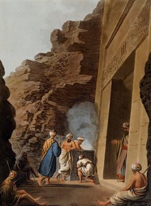 Entrada a la cámara funeraria en la Esfinge de Giza, grabado por Luigi Mayer, de Vistas en Egipto, Palestina y otras partes del Imperio Otomano de Luigi Mayer