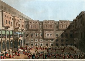 Mamelucos entrenando en el patio del palacio de Murad Bey, Túnez de Luigi Mayer