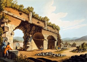 Turquía, Éfeso, Visitantes europeos en el Templo de Diana, por Luigi Mayer, grabado