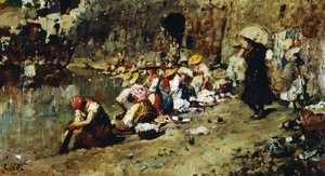 Las tentaciones de Don Antonio, de Luigi Nono (1850-1918), óleo sobre tabla. de Luigi Nono