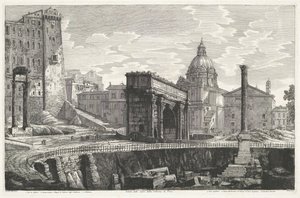 De Zuil van Phocas en el Foro Romano Veduta dello scavo della Colonna di Foca (título sobre objeto) de Luigi Rossini