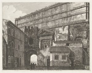 Porta Maggiore de Roma Vista del Monumento del Condotto delle Acque Claudia, y Anione Nuovo, y del Acqua Felice (título sobre objeto) de Luigi Rossini