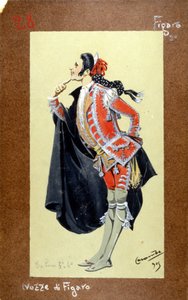 Representación del personaje de Fígaro, “Las bodas de Fígaro” (Nozze di Figaro) de Wolfgang Amadeus Mozart de 1786. Vestuario de Luigi Sapelli Caramba (1865-1936) de Luigi Sapelli Caramba