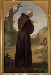 Monje rezando delante de una tumba (óleo sobre lienzo de Luigi Sciallero
