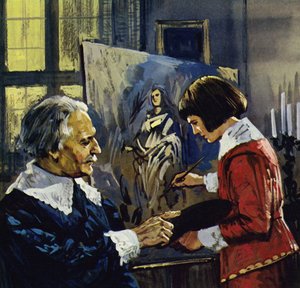 Anthony Van Dyck estudió de niño con un pintor local llamado Henry Van Balen (litografía en color)