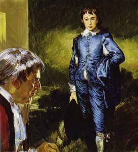 Gainsborough pintando su famoso retrato Blue Boy (litografía en color) de Luis Arcas Brauner