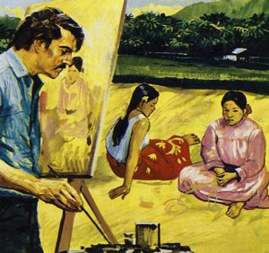 Gauguin pintó niñas nativas en Tahití (litografía en color) de Luis Arcas Brauner
