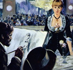 Manet pintando a la chica detrás de la barra del Folies-Bergere (litografía en color) de Luis Arcas Brauner