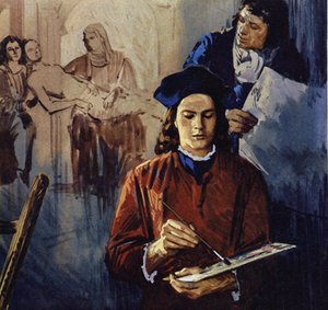 Rafael fue aprendiz del pintor Perugino (litografía en color)