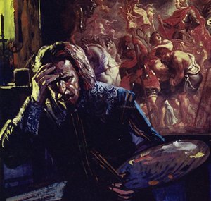 La salud de Rubens empezó a flaquear, pero siguió trabajando durante tres años (litografía en color). de Luis Arcas Brauner