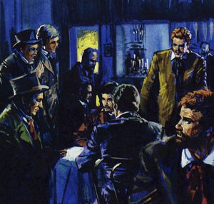 El Café Guerbois se convirtió en el lugar de encuentro de los amigos de Renoir (litografía en color) de Luis Arcas Brauner