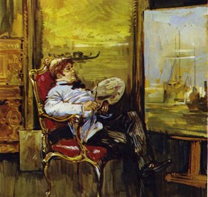 Turner sentado ante uno de sus cuadros (litografía en color)