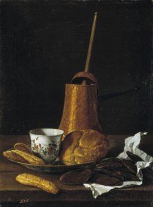 Naturaleza muerta con chocolate y pasteles, 1770 de Luis Egidio Melendez